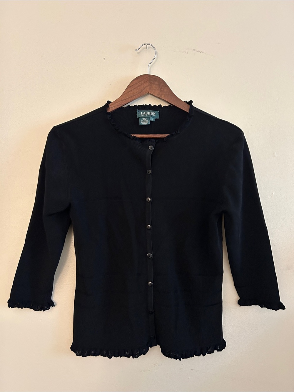 Lauren Ralph Lauren Black 85% Silk-15%Cashmere Cardigan - L
